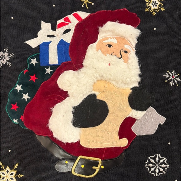 Black Christmas Knit Zip-Up Sweater with Santa - Picture 7 of 11